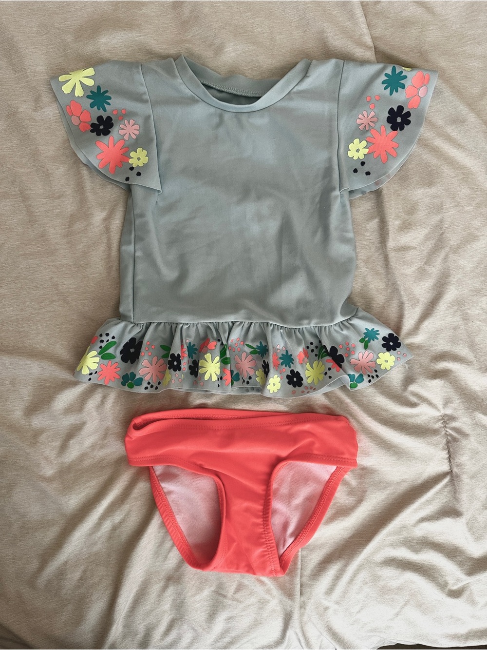 Cat & Jack Girls Floral Ruffle Swim Set - blue & Coral